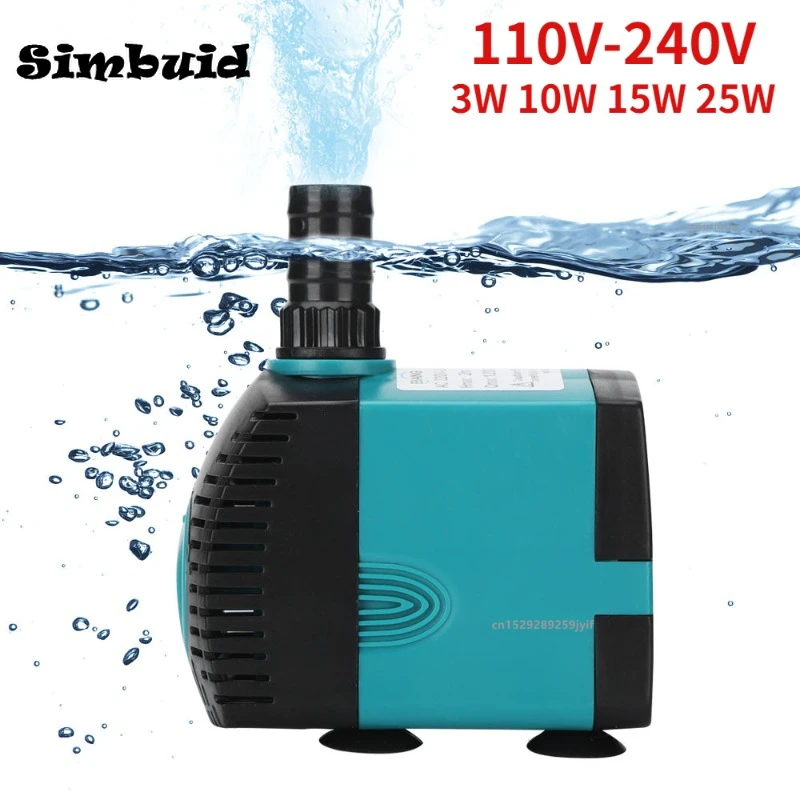 Fish Tank Pump EU/US 3W 10W 15W 25W Fish Tank Water Fountain Pump Filter 110V-240V Ultra-Quiet Submersible Fish Pond Aquarium Pump