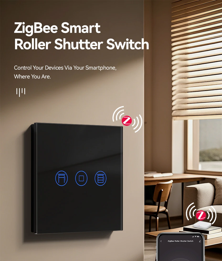 BSEED Zigbee roller shutter switch with EU socket front view