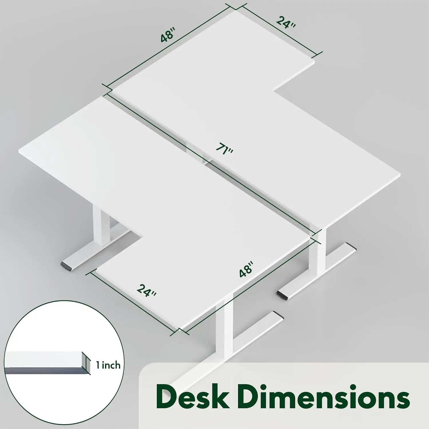 71-Inch Large Dual Motor L-Shaped Electric Height Adjustable Standing Desk Reversible Panel White Top/White Frame