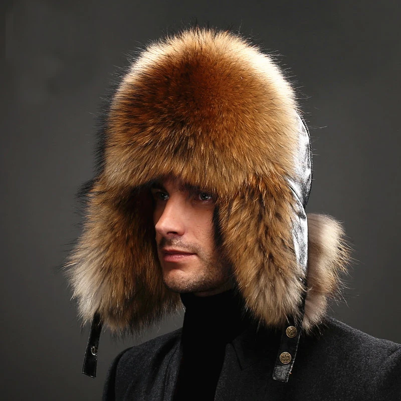 

Genuine Sheep Leather Winter Warm Real Fox Fur Cap With Earflap For Men Hat Thick Female and Male Fashion Winter Earcap Caps