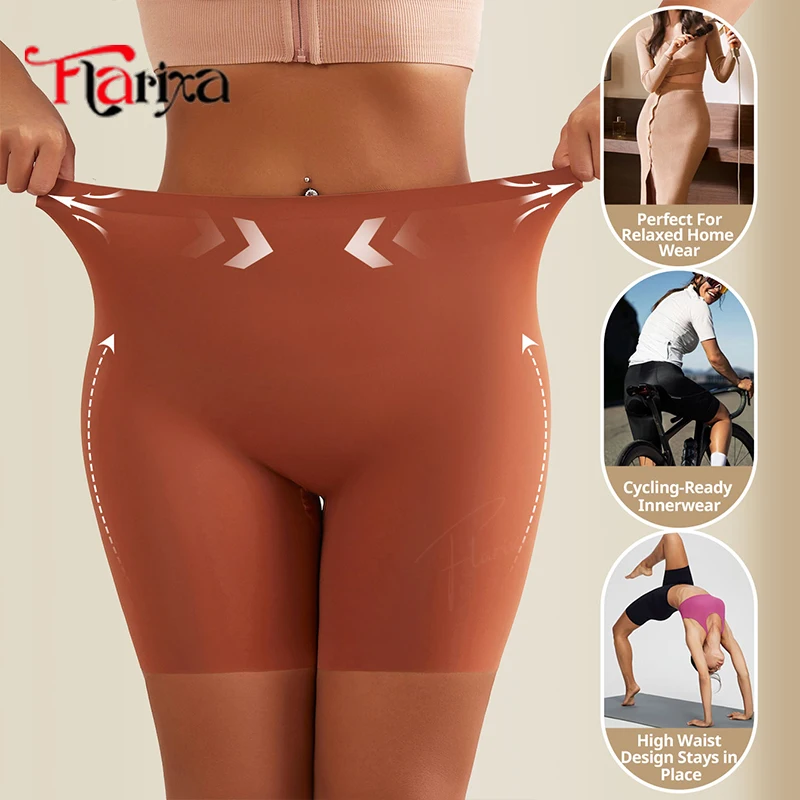 Flarixa Slip Safety Shorts Pants High Waist Boyshorts Women Ice Silk Anti Chafing Boxers Breathable Invisible Panties Underdress