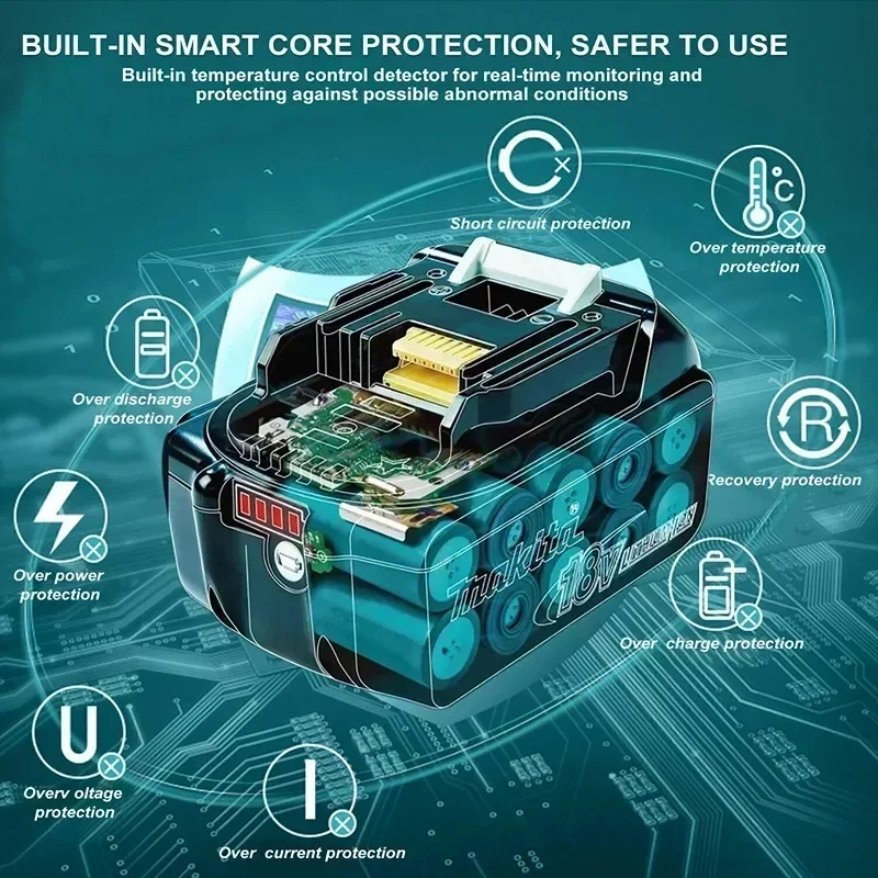 100% Original Makita Rechargeable Battery, Replaceable LED Lithium-ion, 6.0Ah 18V BL1860B BL1860 BL1850 BL1830 BL1815 2