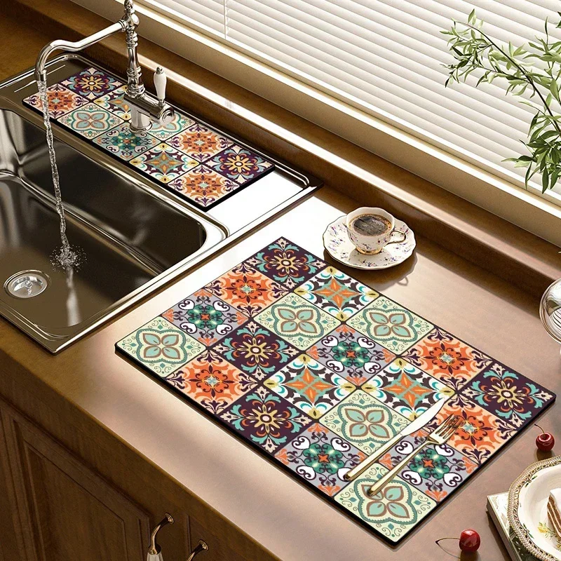 Kitchen Floor Mat Kitchen Rugs Dish Drying Mat Absorbent Drain Pad Kitchen Carpet Coffee Dish Drainer Draining Mat Tablemat alfombras de cocina
