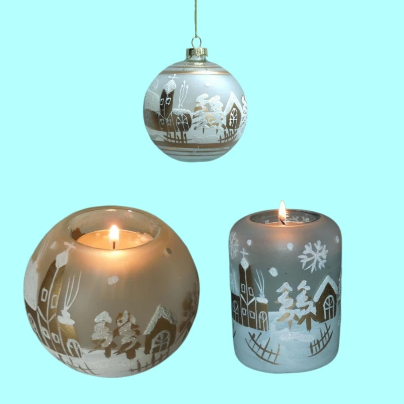 

2pcs/pack Different Shape Hand Painting Snow View House Glass Candle Holder Christmas Ornament Mall Kindergarten Window Deco