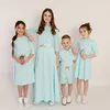 Ap 2025 Spring Summer Cotton navy blue Solid Casual Clothing Boys Girls Fashion Family Matching Clothes Dress Set 5