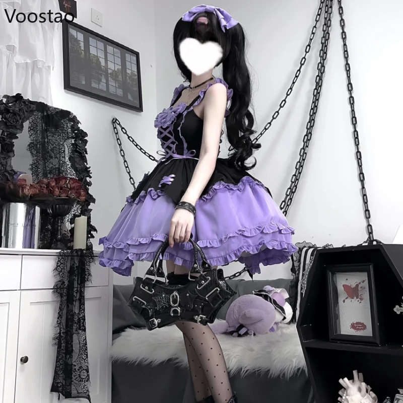 Japanese Gothic Lolita Jsk Dress Japanese Women Harajuku Y2k Halloween Little Witch Cosplay Ruffles Bow Princess Party Dresses lolita dress lolita suspender dress lolita cosplay costumes suspender dress lolita skirt lolita blouses gothic gowns