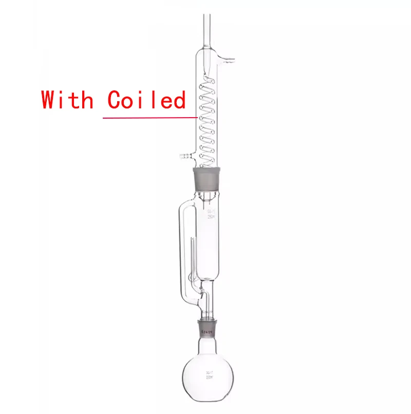 150ml/250ml/500ml 실험실 유리 Soxhlet 추출기 콘덴서 및 코일/구근이 있는 추출기 본체, 실험실 유리 제품 키트