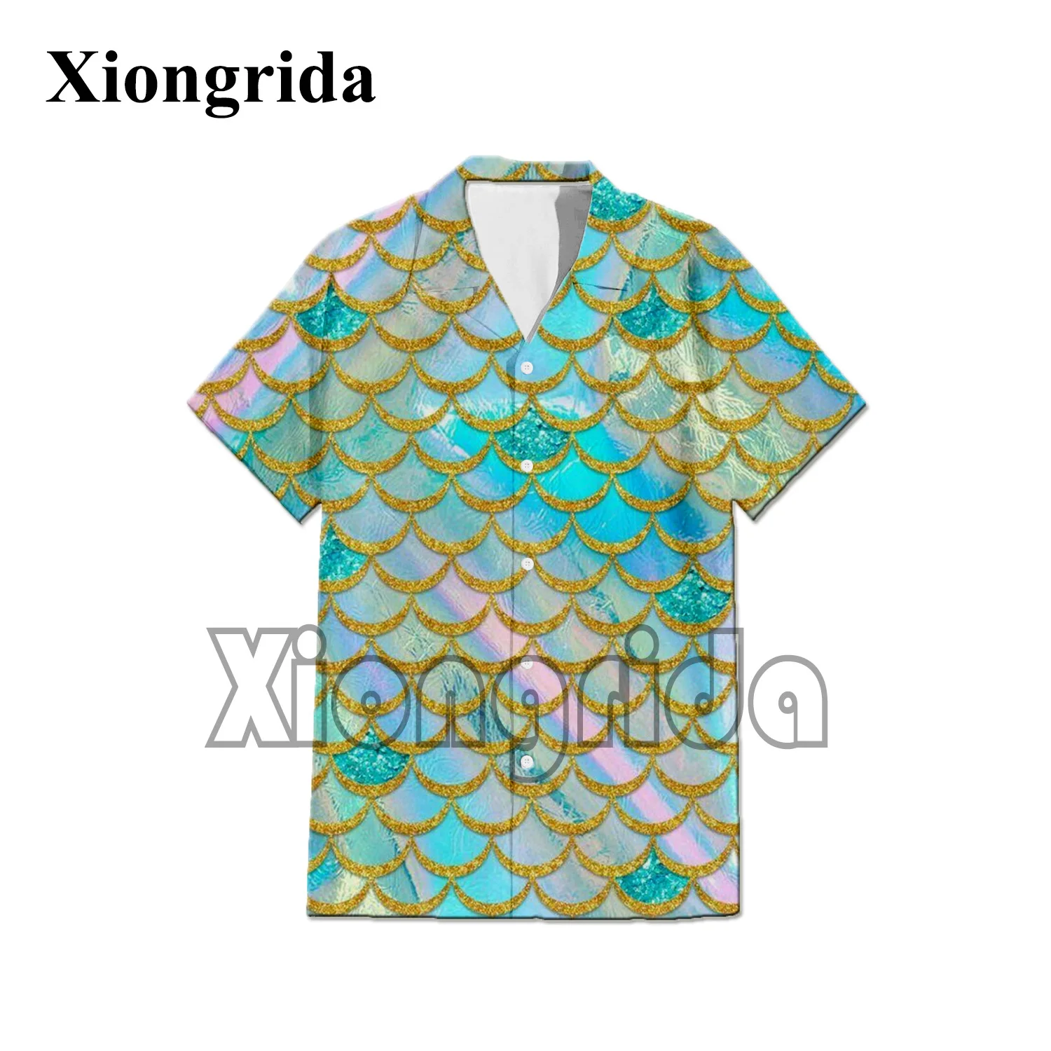 

Kawaii Mermaid 3D Printed Shirts Men Casual Glitter Fish Scale Print Short Sleeve Blouse Harajuku Beach Shirts Top S-4XL