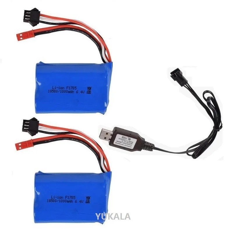 6.4V 1000Mah 15C 18500 Batteria Agli Ioni Di Litio Jst Plug /6.4V Caricatore Usb Per Wltoys A303 A313 A323 A333 1/12 Parti Di Camion R/C Ad Alta Veloc