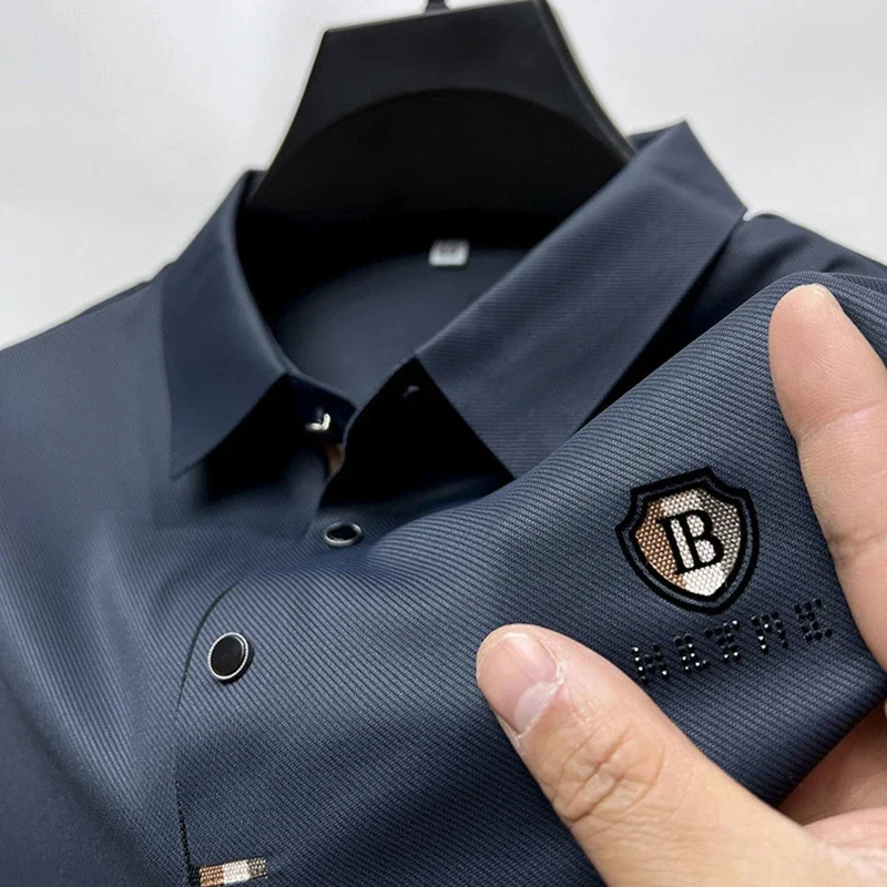 

Summer Ice Silk Smooth Breathable Short Sleeve T-shirt Men's 2024 Fashion High end Brand Embroidery Luxury polo shirt Top
