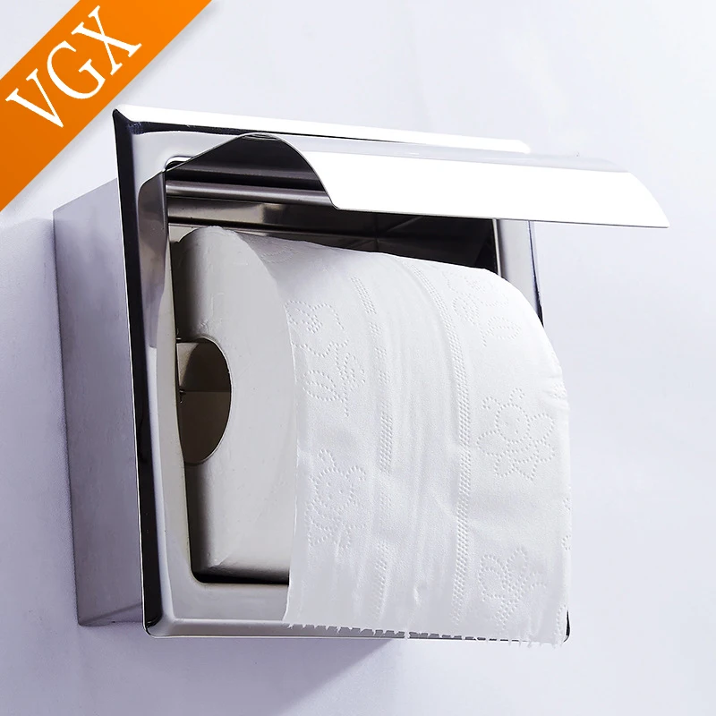 VGX Embedded Toilet Paper Holder Concealed Roll Tissue Box 304 Stainless Steel Wall Mount Bathroom Accessories Matt Black Polish toilet paper holder