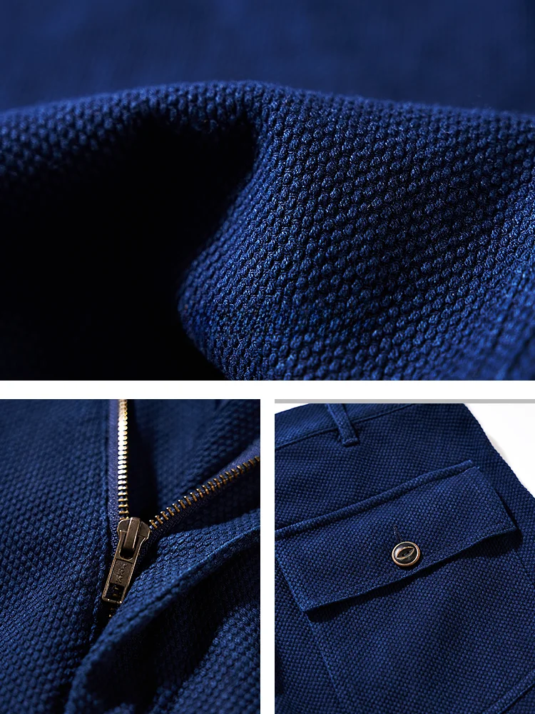 Retro Military Blue Dye Men's Long Pants Heavyweight Indigo RL Workwear Trousers Straight Leg Cotton Casual Pants