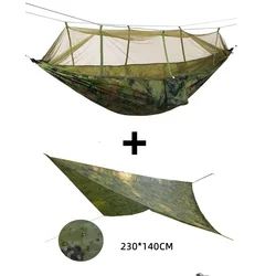 Cozy Two - Person Outdoor Hammock with Mosquito Net - Durable and Portable Parachute Fabric Swing for Camping and Garden Relaxation (Camo hammock canopy)