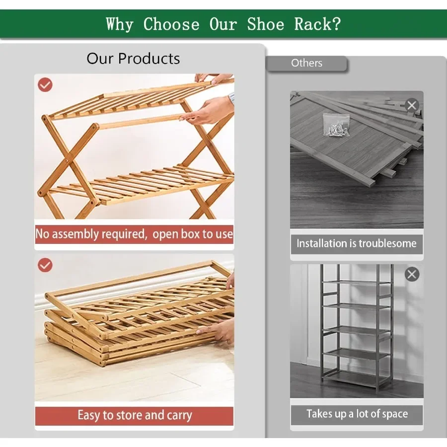 5 Tier Bamboo Shoe RackPortable Folding Shoe Storage Rack Without Installation Small Shoe Rack Perfect for Corridors Bedrooms a