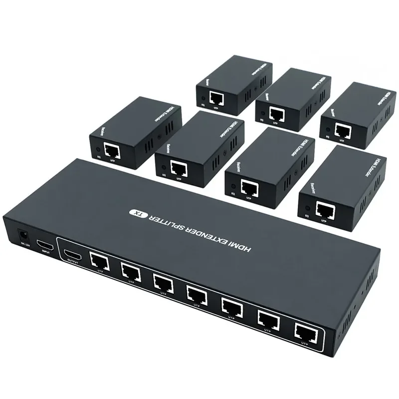 PWAY 50m HDMI Over IP Extender Port 1x7 przez kabel Ethernet Cat5e/Cat6 bez opóźnień i rozdzielczości do 1080P przy 60Hz(1 na 7 wyjść)