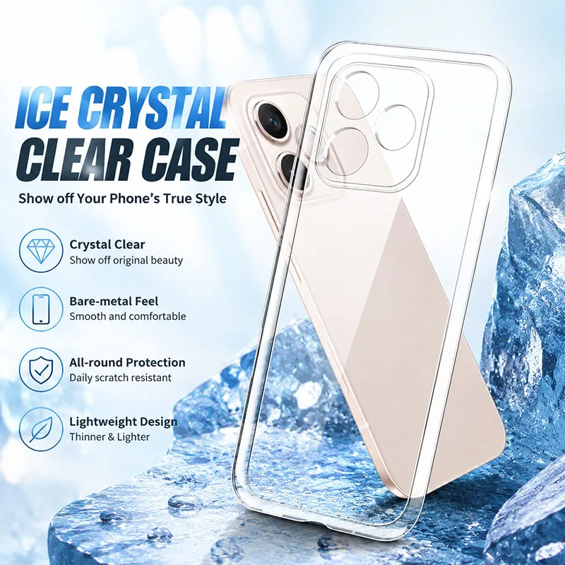 Premium Transparent Shockproof Phone Case - Soft TPU Silicone, Camera Protective Cover