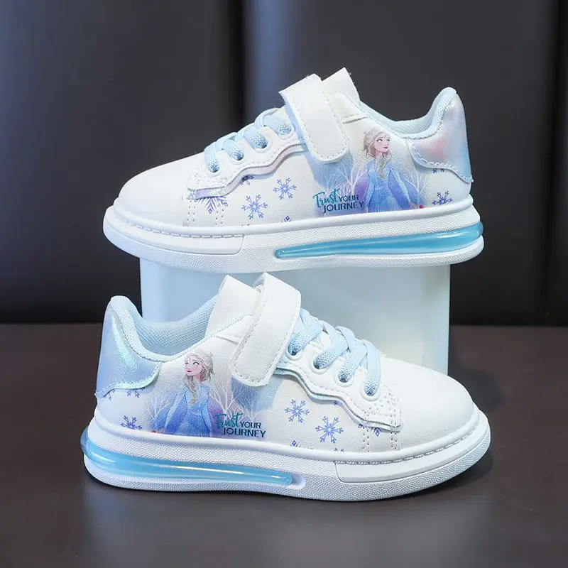 Disney Girls' Scarpe Bianche Pu Leather Cartoon Princess Elsa Frozen Shoes Spring Girl Baby Scarpe Sportive Impermeabili Flats Size 26-3