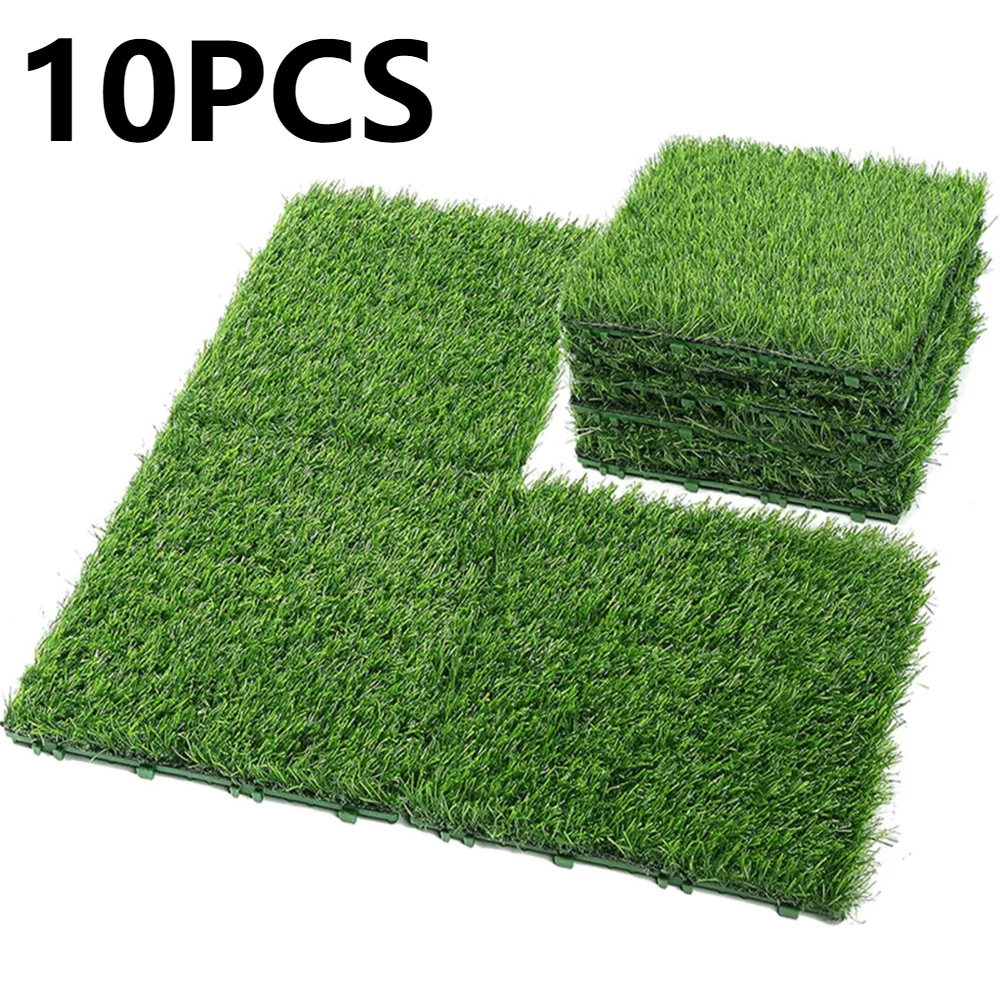 10Pc 12'' Grass Turf Artificial Grass Mat Fake Green Garden Lawn Balcony Simulation Moss Turf Green Plant Decoration