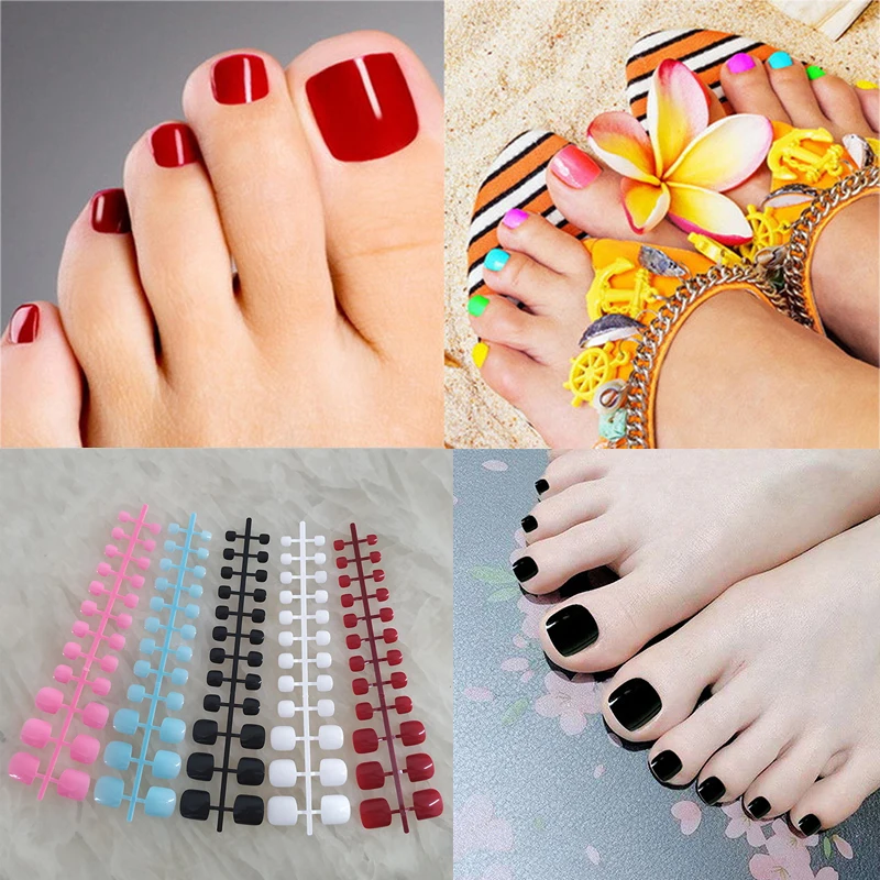 Puntas de uñas de cubierta completa para dedos de los pies, uñas acrílicas cortas desmontables, uñas postizas artificiales para dedos de los pies, 5 Juegos por lote