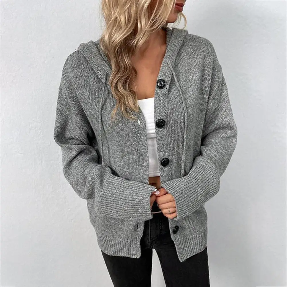 

Long-sleeved Cardigan Jacket Stylish Women's Knitted Hooded Sweater Coat Soft Loose-fit Cardigan Jacket for Spring/fall