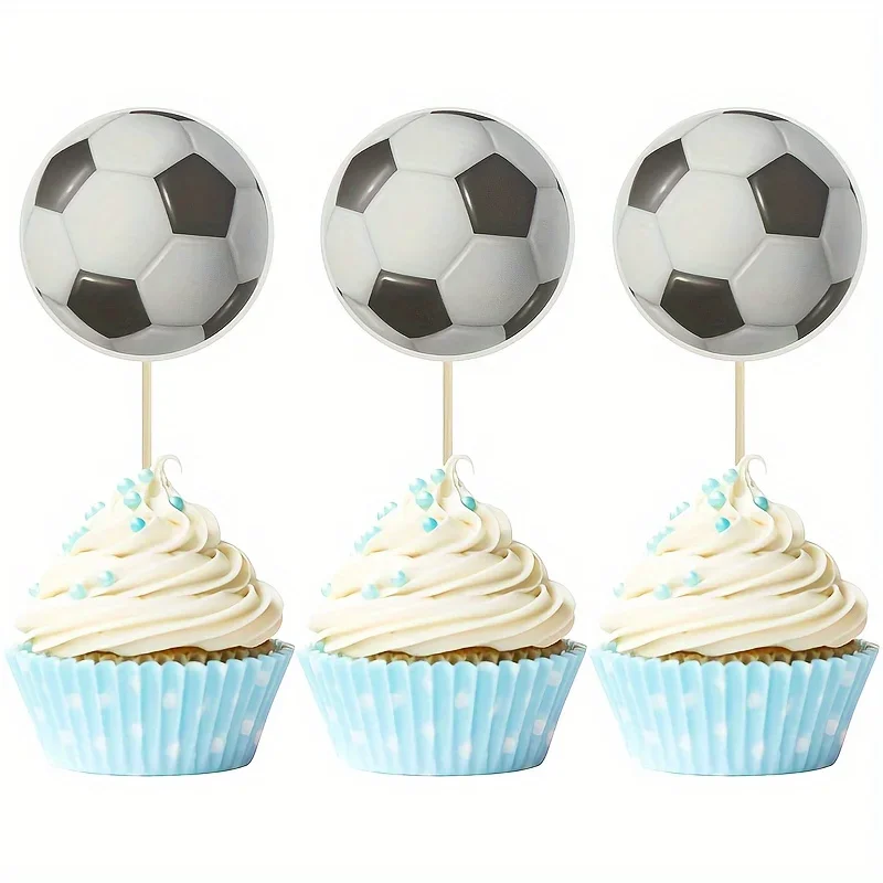24 Stück/Set Fußball-Cupcake-Topper – Sport-Themen-Party-Dekorationen für Babypartys, Hochzeiten und Geburtstage – Detail 4