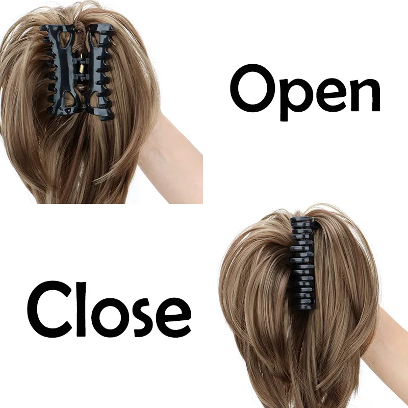 Extension per capelli sintetici a coda di cavallo corta e liscia, chignon disordinato con clip a griffe per donna, uso quotidiano - immagine 4