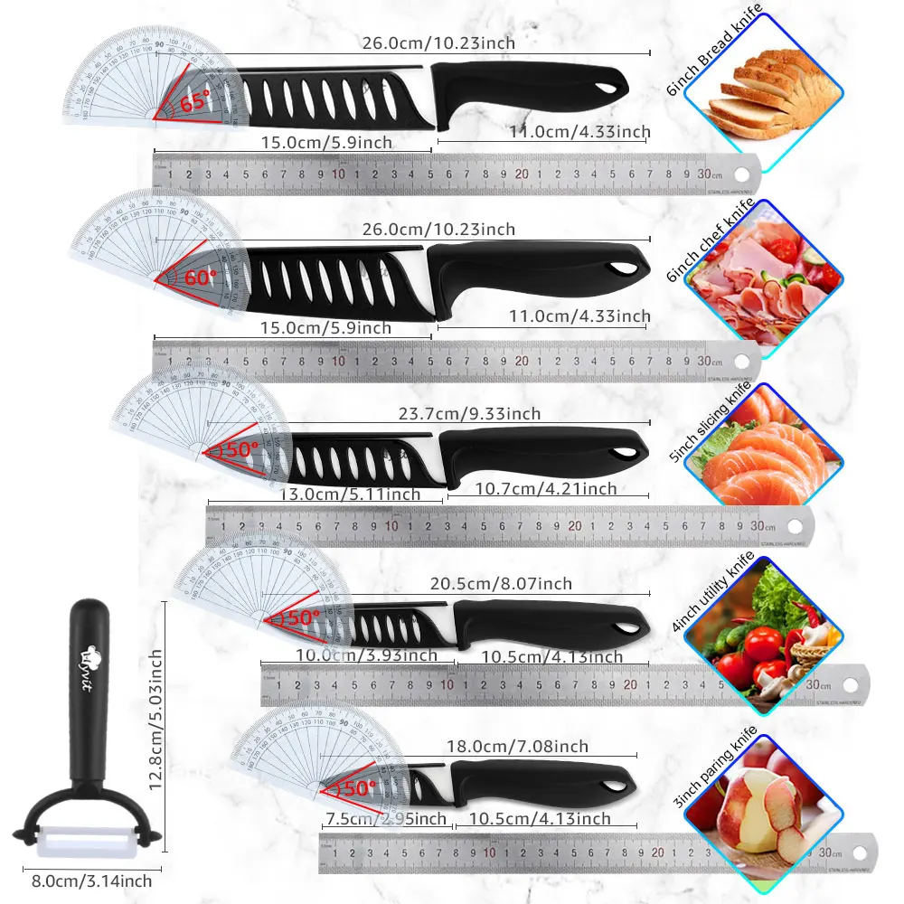 Ceramic Knives Kitchen knives 3 4 5 6 inch Chef knife Cook Set+peeler white zirconia blade Multi-color Handle High Quality images - 6