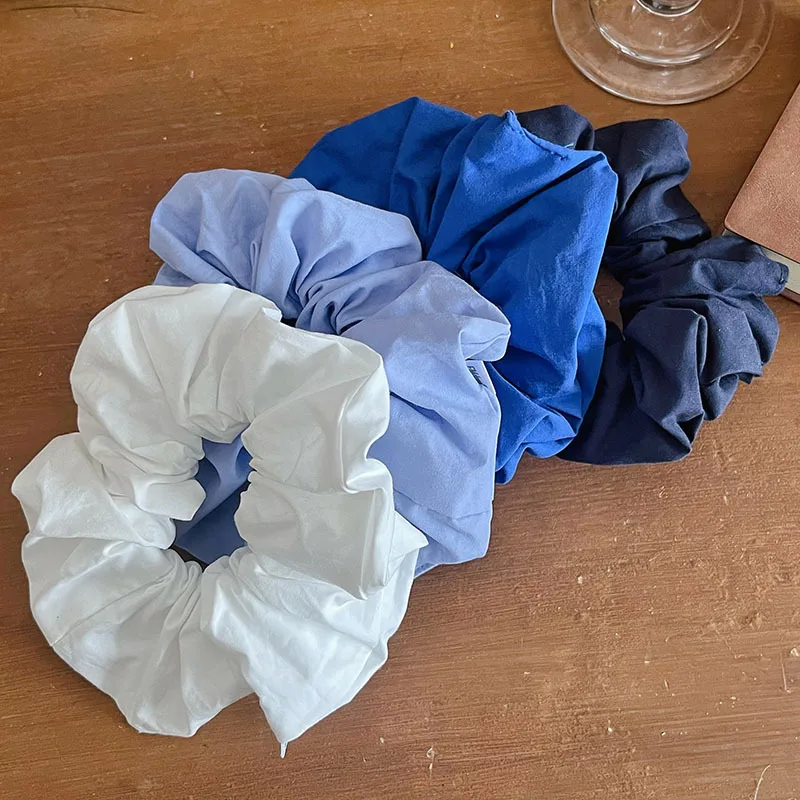 ربطة شعر مرنة أنيقة للنساء ، ربطة شعر كبيرة الحجم ، ربطة شعر ، لون عادي ، لون أزرق ، إكسسوارات مجوهرات حلوة ، جديدة