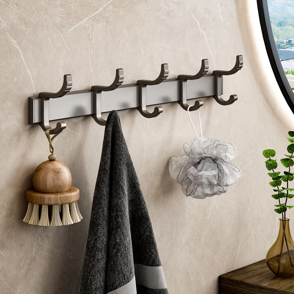 Aluminum Alloy Coat Rack Wall Mounted-5 Tri Hooks,Stainless Steel, Metal Coat Hook Rail for Hat Towel Bathroom Entryway