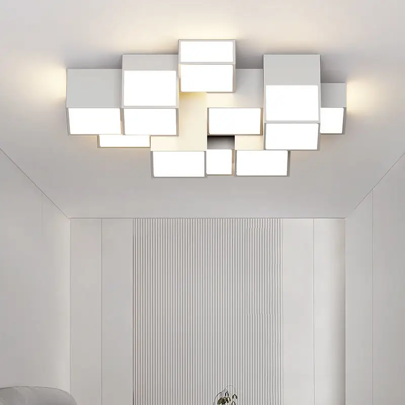 Modern Minimalist Bedroom Black And White Box Light Square Ceiling Lights Iron Combination Living Room LED Chandeliers Lighting