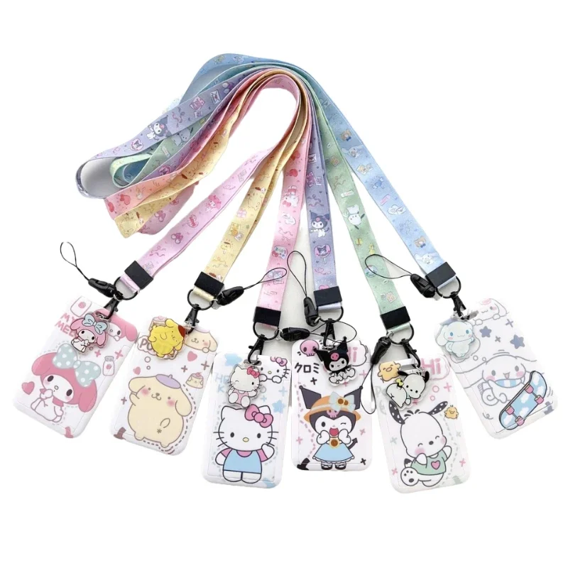 

Anime Sanrio Hello Kitty Melody Kulomi Cartoon Cute Student Campus PVC Card Clip Lanyard Document Protective Cover Gift Toy