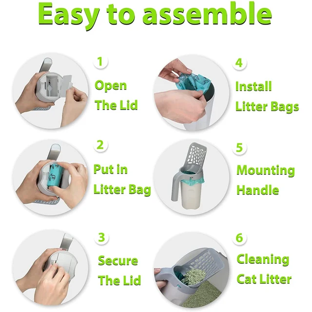 Cat Litter Scooper Large Capacity with Built in Bag Cat Shovel Pet Cleaning Poop Bag Kitten