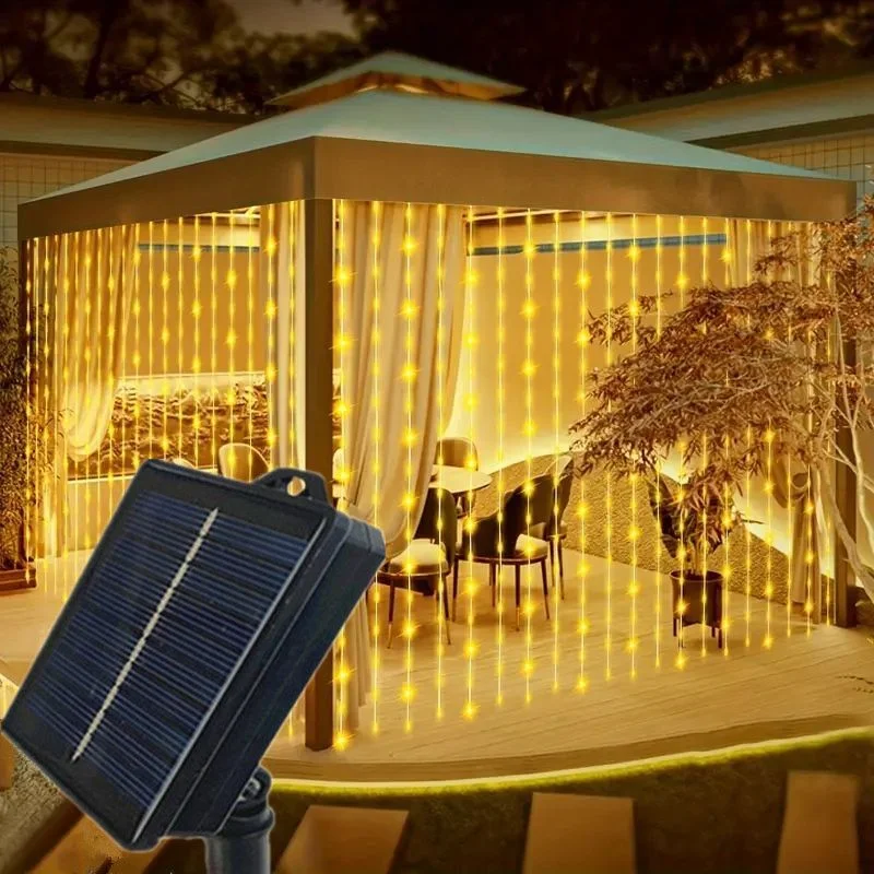 

Outdoor 3/6M LED Solar Curtain Lights String Garland Pavilion Yard Decoration Christmas Garden Decor Wedding Party Fairy Lights