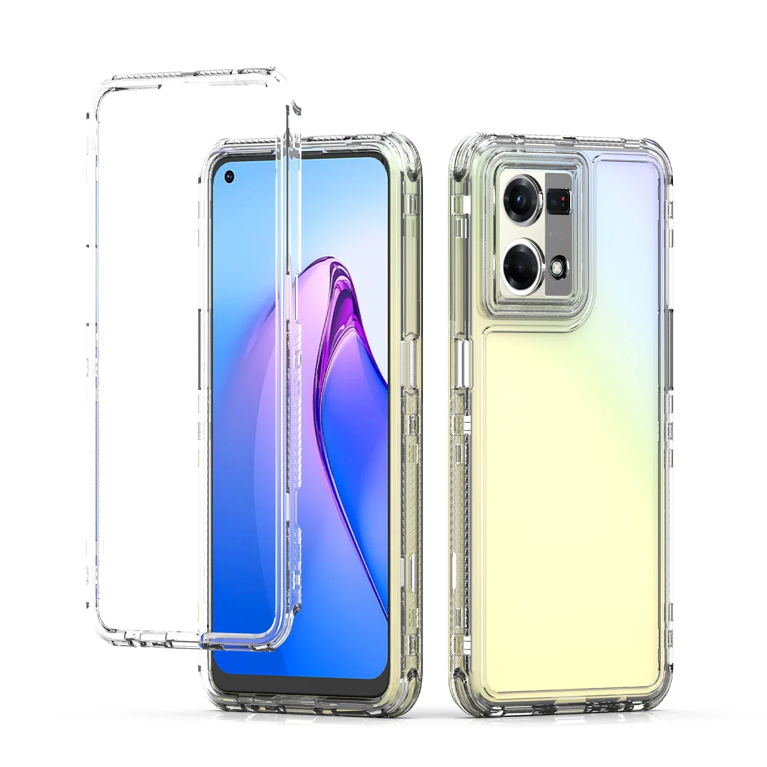3-in-1 Hybrid Armor Shockproof Phone Case with Hard Plastic Frame and Transparent TPU Back