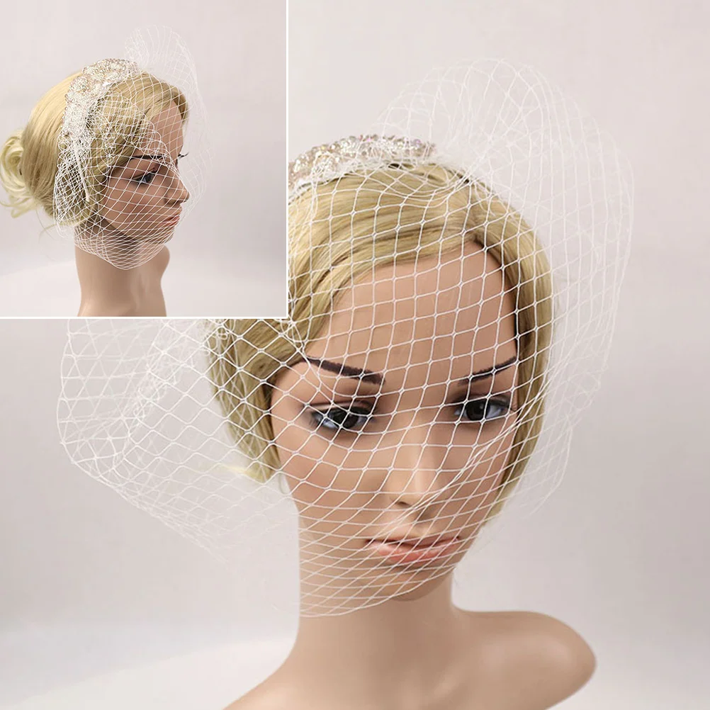 

Mesh Headdress Manual Diamond Decor Headwear for Lady Woman Female (White)