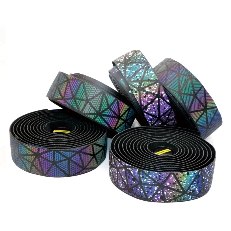 Road Bike Reflective Handlebar Tape Cork Cycling Damping Anti-Vibration Wrap EVA PU Bicycle Comfortable Rainbow Bar Belt bike handlebar tape