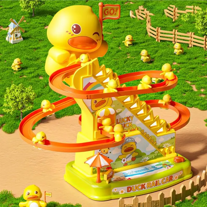 Duck Climbing Stairs Toy Electric Duck Track Slide Toys Flashing Lights and Music Duck Roller Coaster Toy for Kids Birthday Gift 2