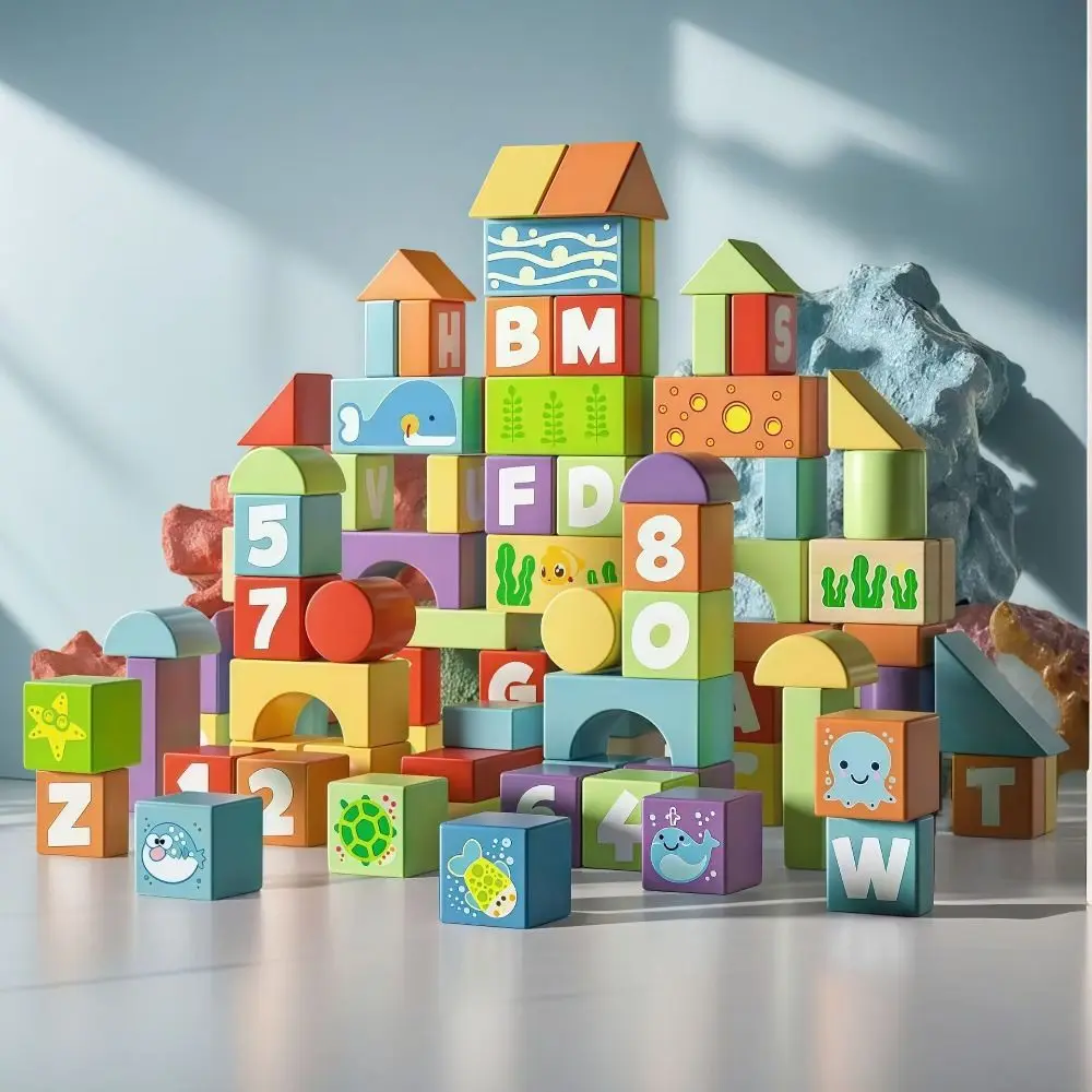 Wooden Wooden Building Blocks Early Learning With Storage Box Early Educational Toys Assembled Building Blocks Enlightenment