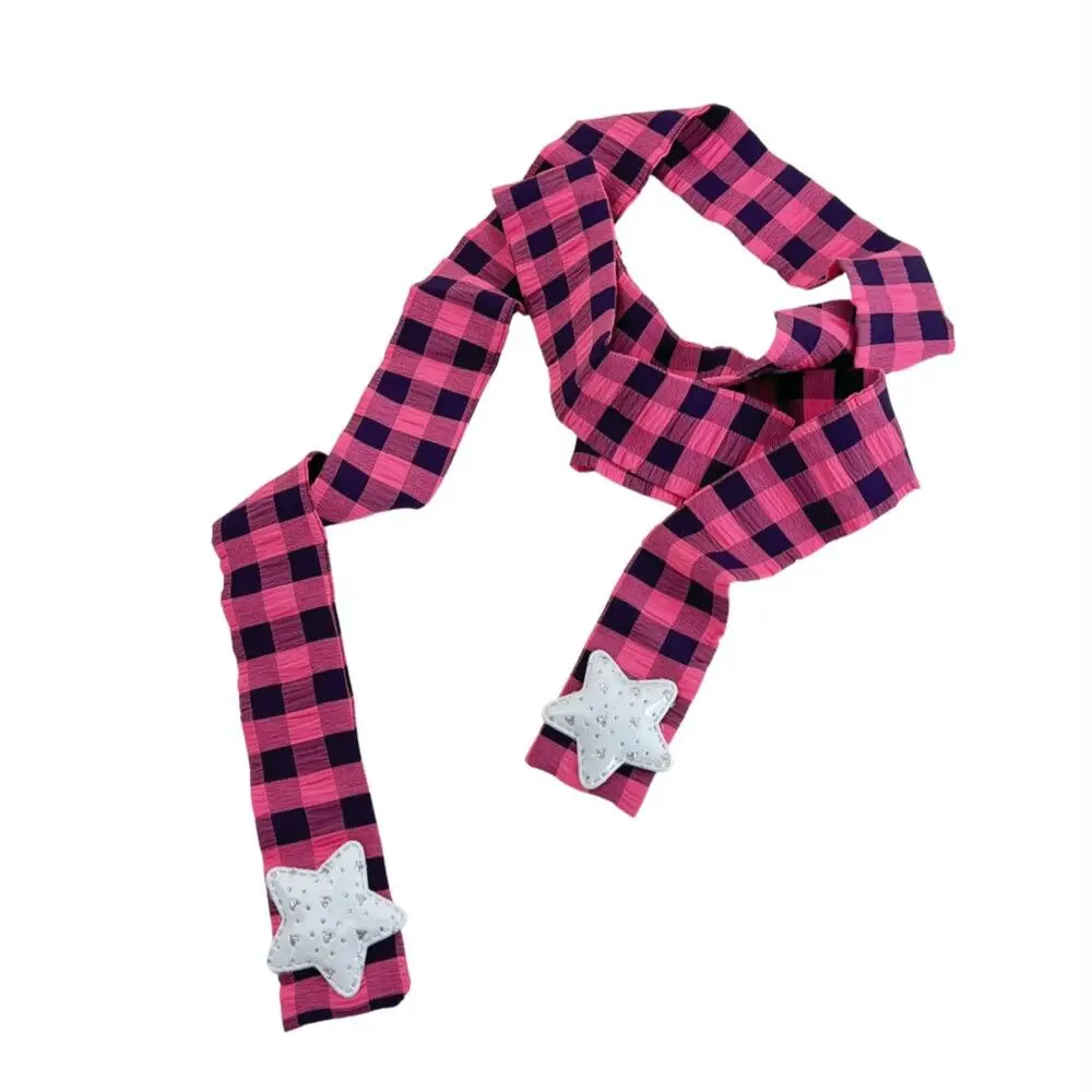 

Y2k Aesthetic Girl Long Scarves Japanese Basic Plaid Scarf Gothic Women Harajuku Knitted Neckerchief Star Patchwork Cute Scarf