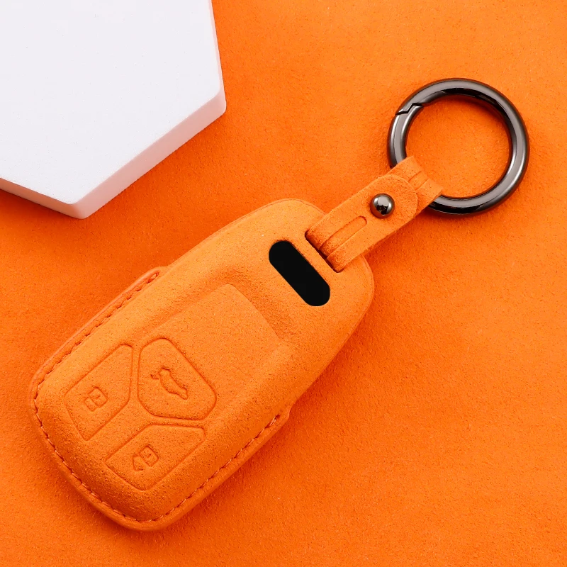 Premium Leather Suede Car Key Case Cover with Keychain Accessories