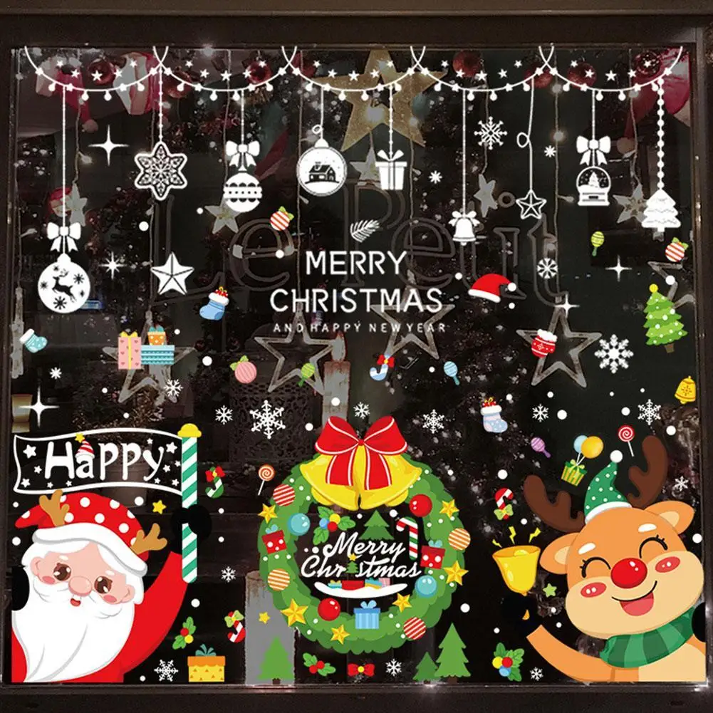 

Многоразовые рождественские статические наклейки на стекло, наклейки на окна с Санта-Клаусом, оленем, декор на новый год, Рождество, Настенная Наклейка с двусторонним принтом