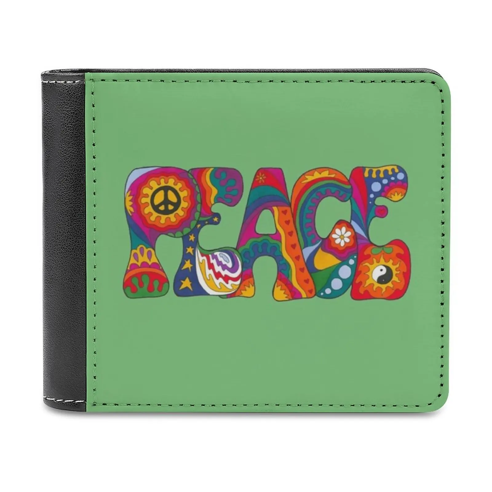 

Psychedelic Peace Men Wallet Pu Leather Short Male Purses Credit Card Wallet For Men Money Bag Psychedelic Peace Love 60S 70S