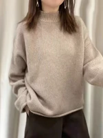 100% pure cashmere sweater in autumn and winter, thick high neck, loose lazy wind knitted sweater bottoming shirt for women. - Image 2