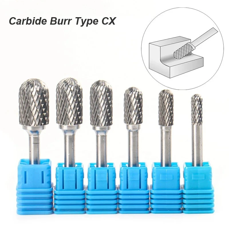 Rotary File Burr Tungsten Carbide Style C Ball Nose Cylinder 6mm 1/4 Shank Mould Carving Tools Single Cut Milling Cutter Metal