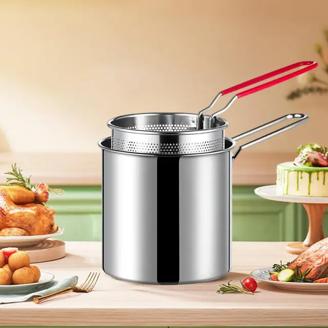 USHOBE Fryer Pot with Basket Stainless Steel Deep Fryer Pot Small