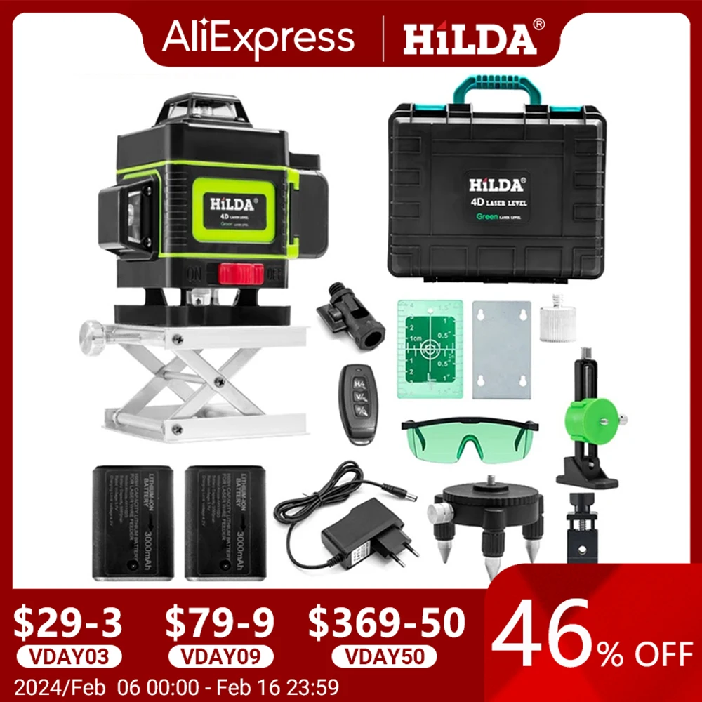 Livello Laser 16 Linee 4D Autolivellante 360 Croce Orizzontale E Verticale Linea Di Raggio Laser Verde Super Potente