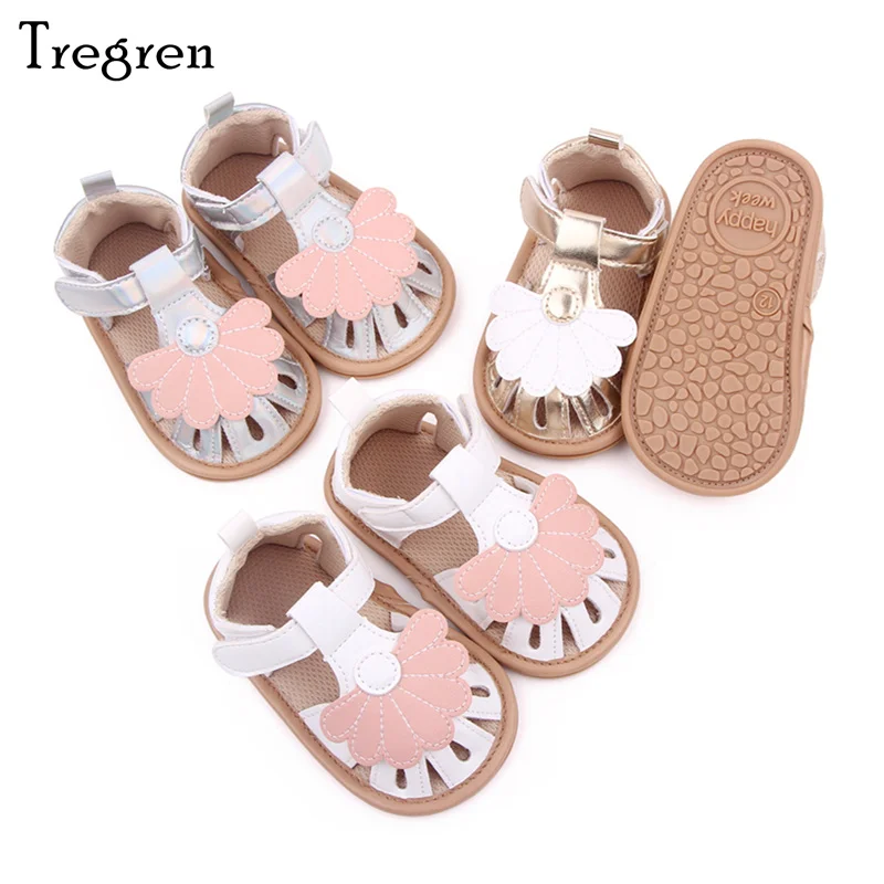 

Tregren 0-18M Infant Baby Girls Sandal Flexible PU Leather Non-slip Flower Flat Shoes Summer Toddler Shoes