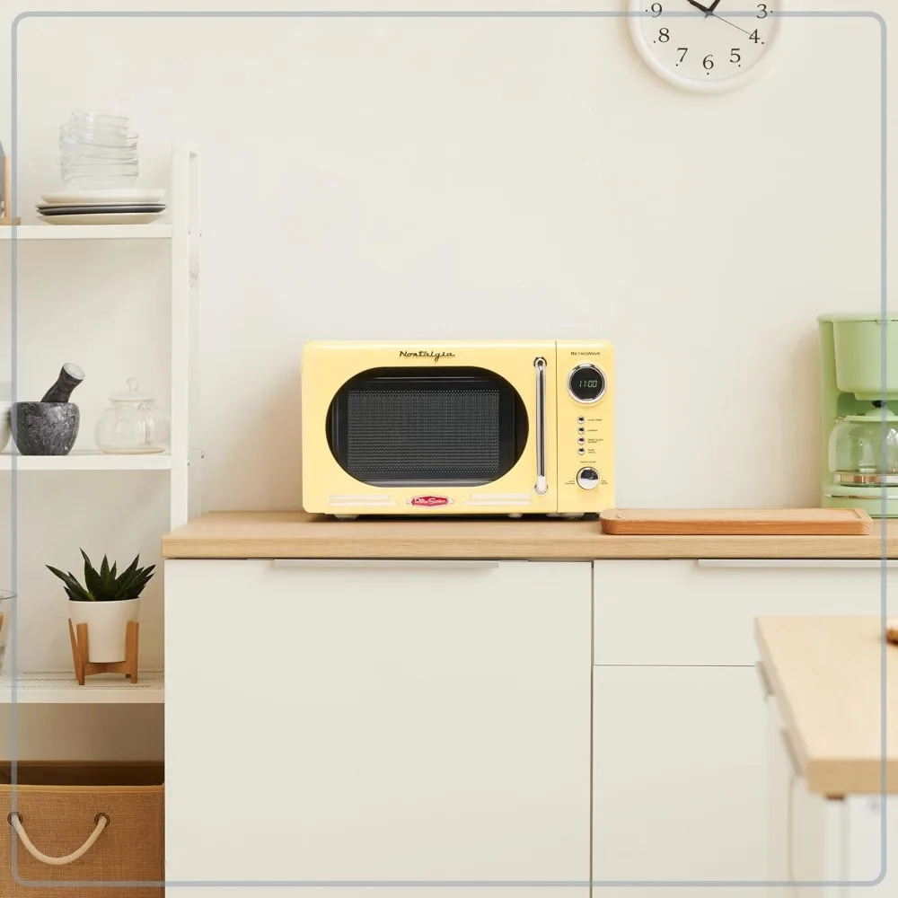 Retro Compact Countertop Microwave Oven, 0.7 Cu. Ft. 700-Watts with LED Digital Display, Child Lock, Easy Clean Interior, Yellow 6