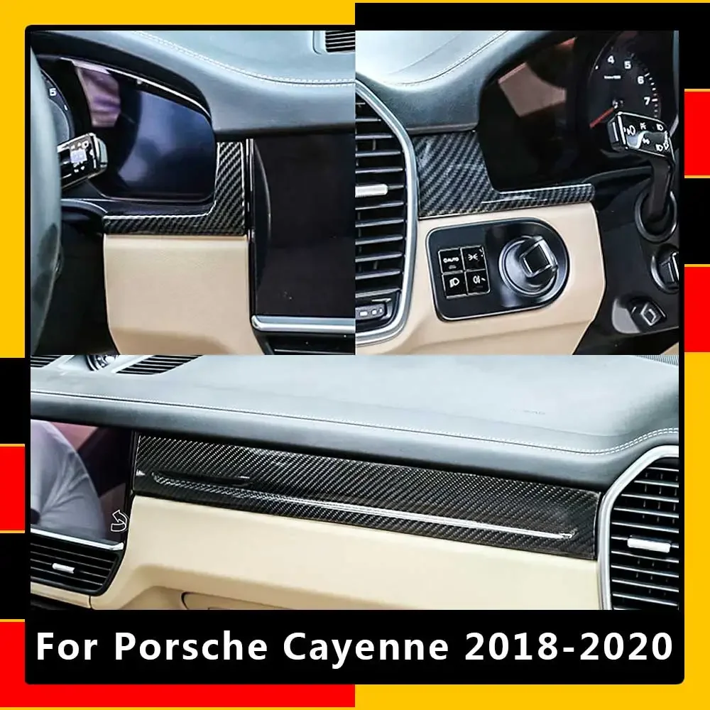 

For Porsche Cayenne 2018 2019 2020 Real Carbon Fiber Dashboard Moulding Trims Center Control Panel Car Styling Accessories