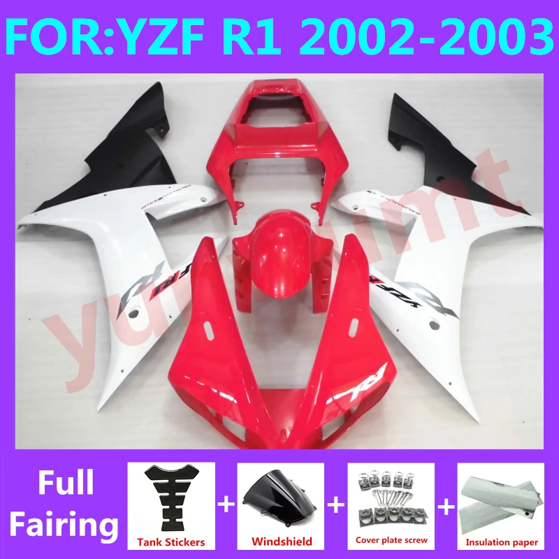 

Новинка, инъекционная форма ABS для мотоцикла, полный комплект обтекателей, подходит для YZF R1 2002, 2003 детской модели 02 03, комплект обтекателей для кузова, красный, белый